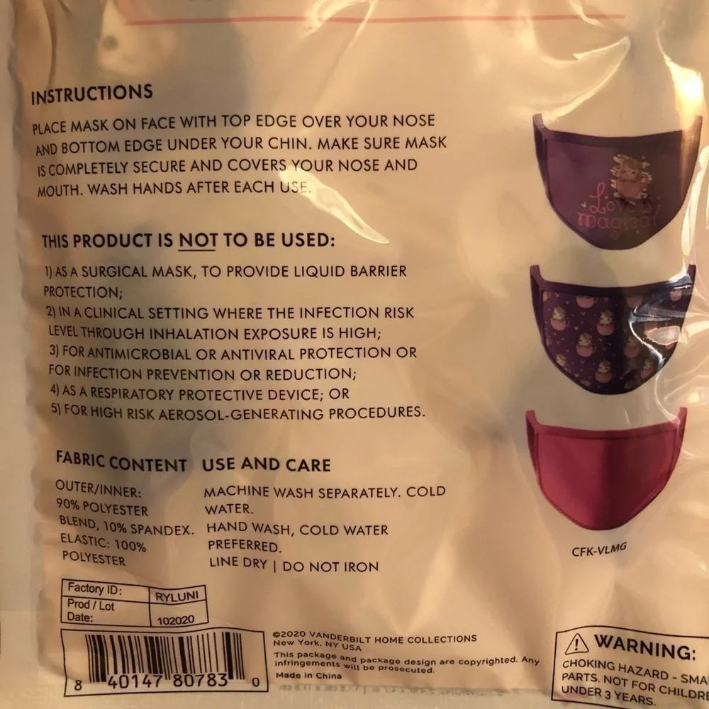 Love Bug kids face masks New! 3 pack